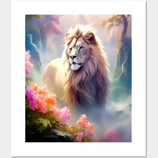 Lion in the sky double exposure wildlife forests Posters and Art